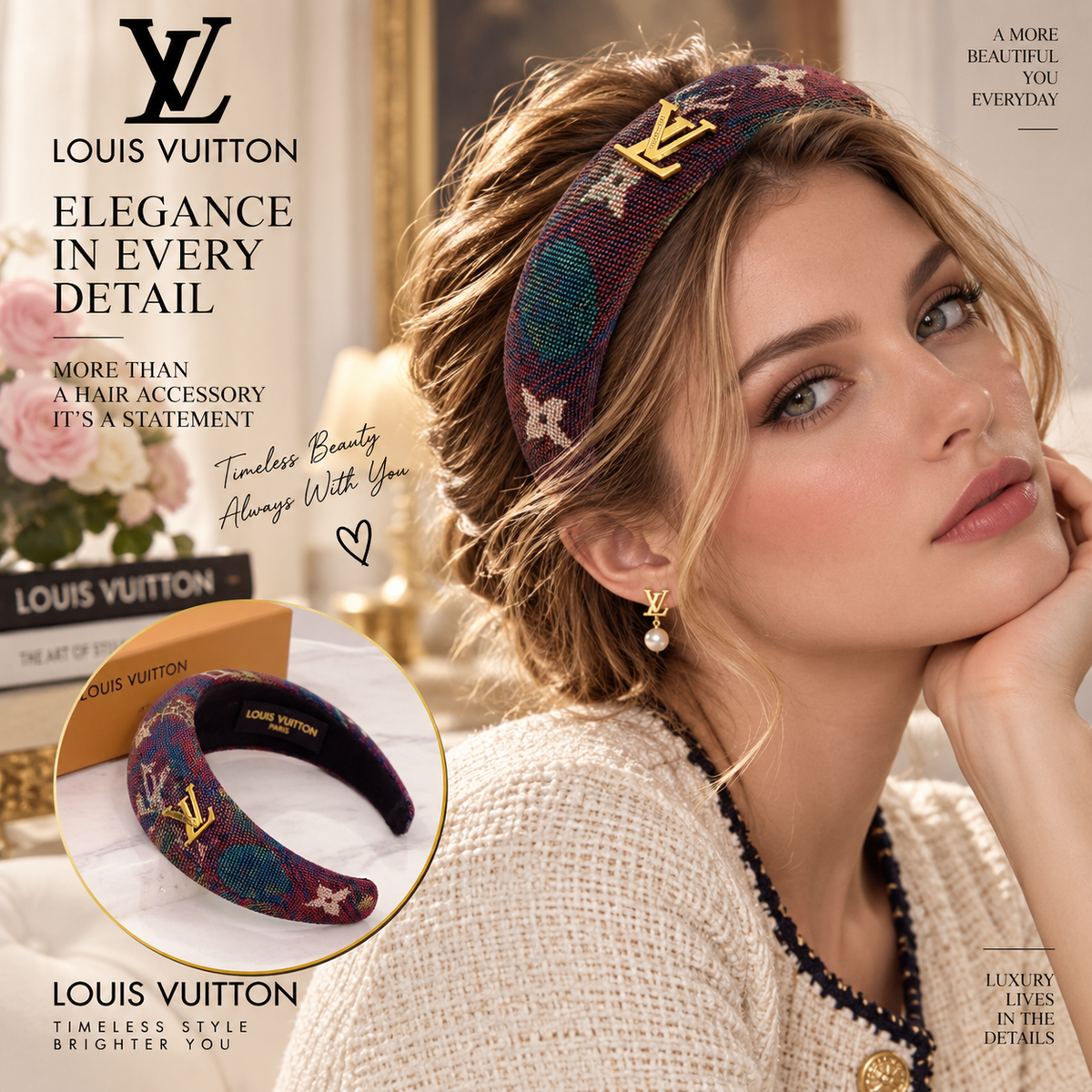 LOUIS VUITTON Burgundy and Teal Monogram Headband