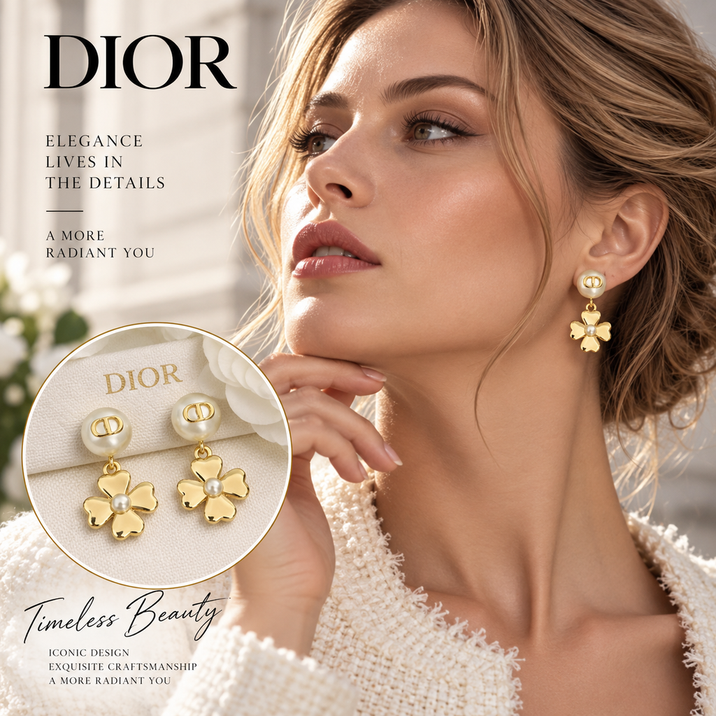 DIOR P50 Pearl Clover Earrings - Four-Leaf Design