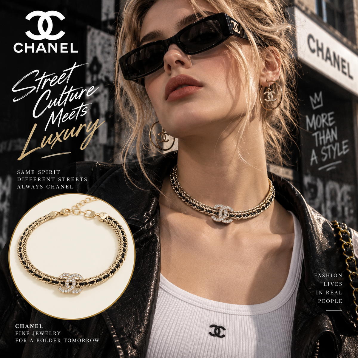 CHANEL Gold-Tone Crystal CC Choker Necklace