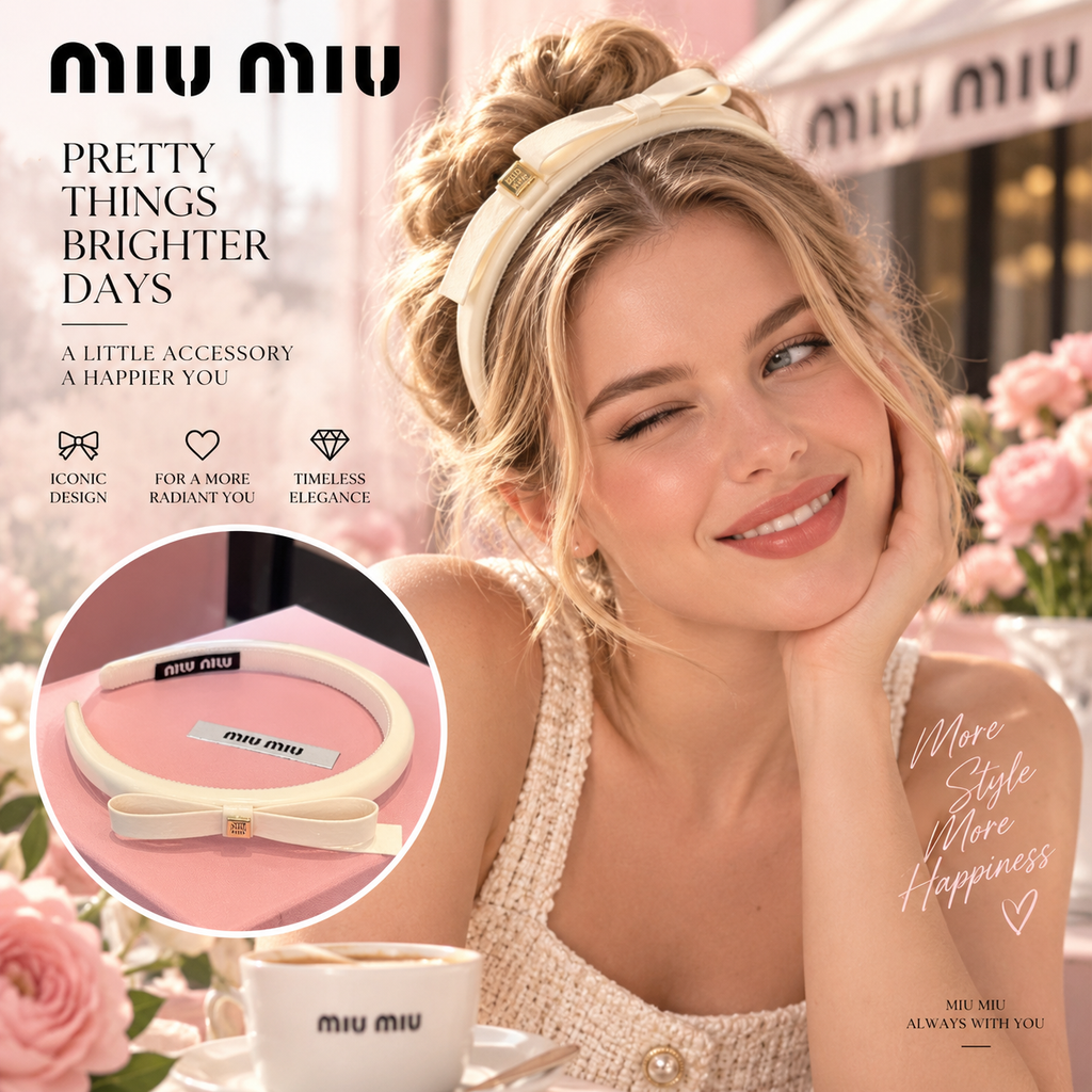 MIU MIU Ivory Side-Bow Headband with Gold-Tone Accent
