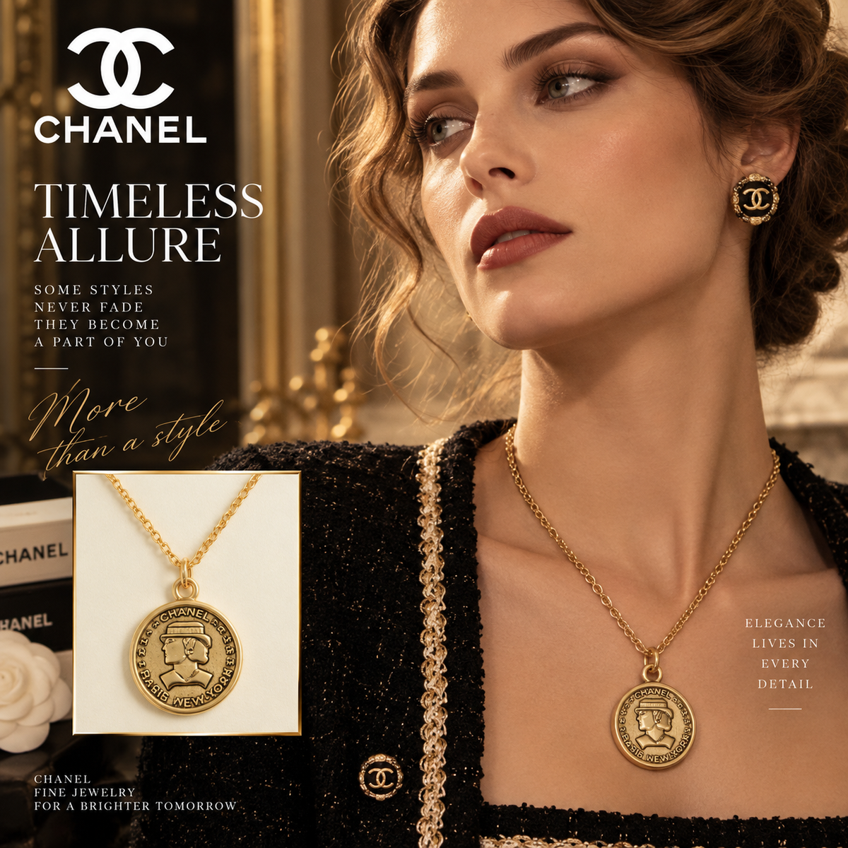 CHANEL Vintage Coin Pendant Necklace with CC Charm