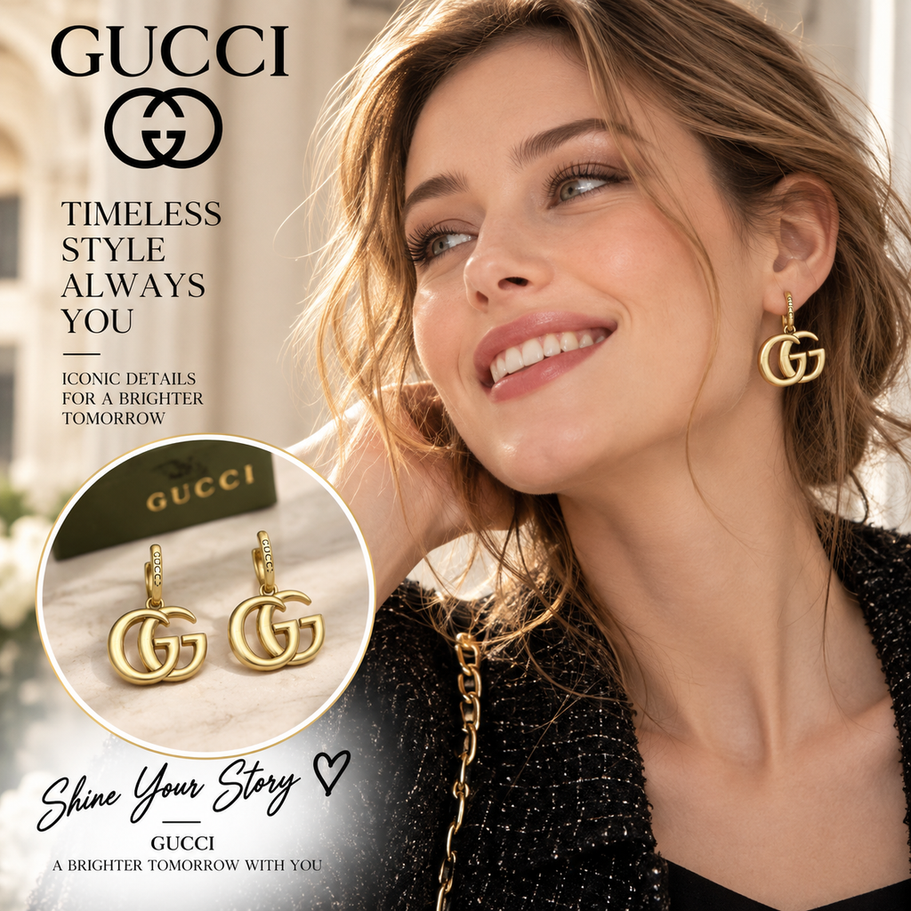 GUCCI P65 Gold-Tone Interlocking GG Logo Huggie Hoop Drop Earrings