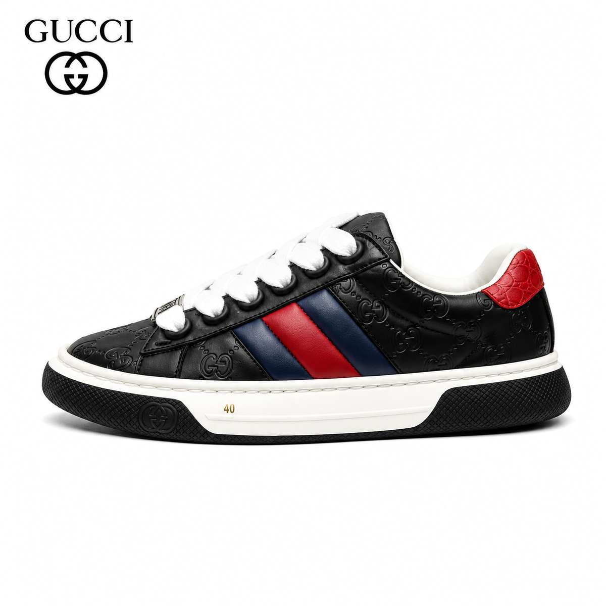 Gucci Ace Low-Top Sneaker — Web Stripe, Smooth & GG Embossed Leather, 4 Colors