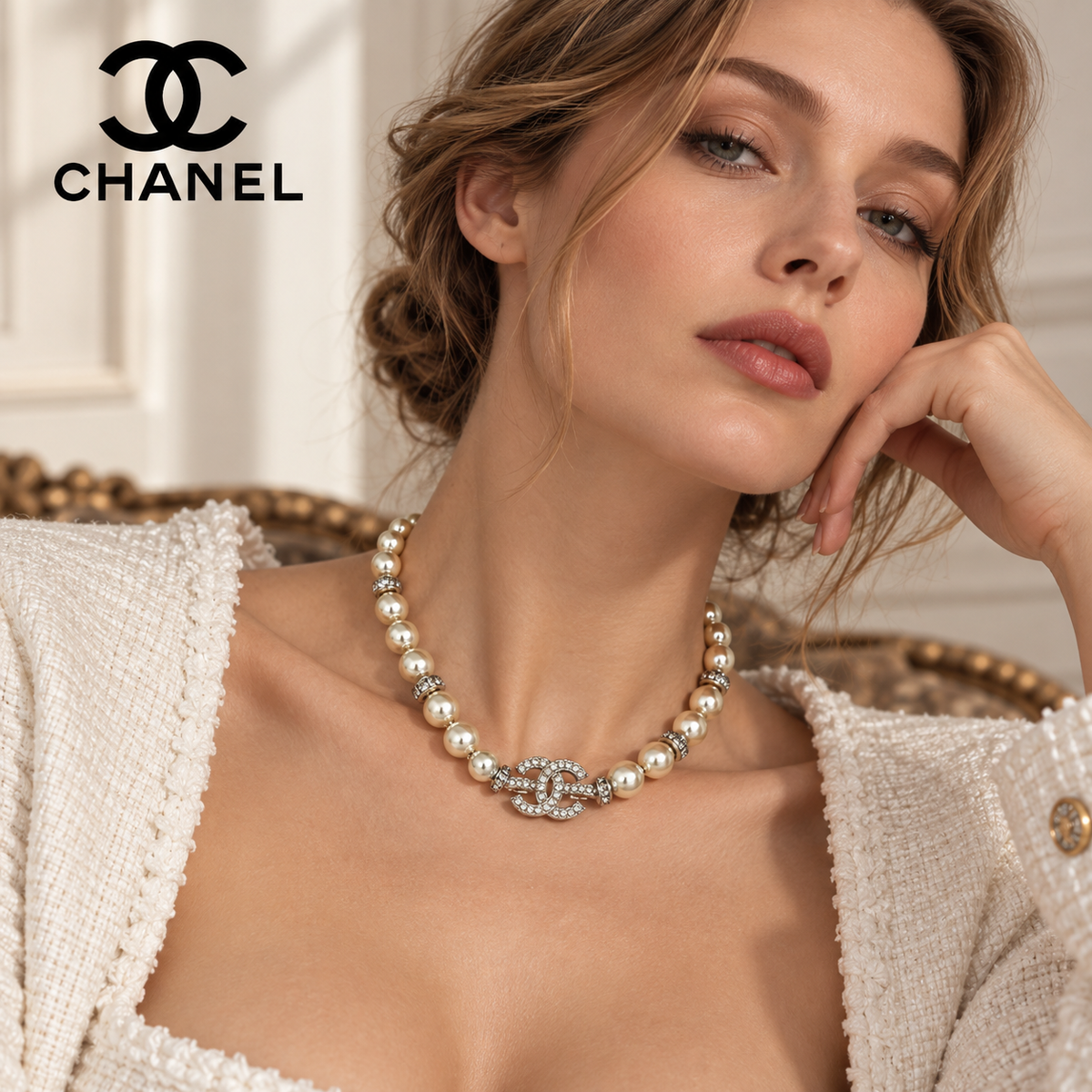 CHANEL P65 Pearl Crystal Chain Necklace