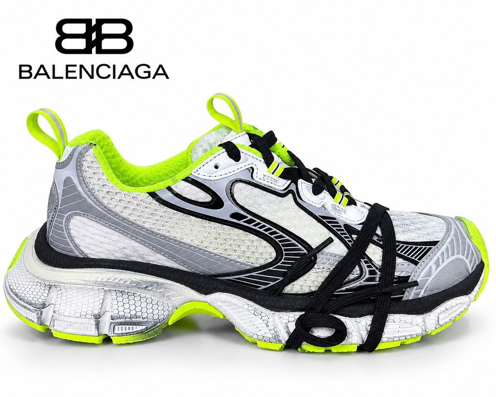Balenciaga White & Gray Sneakers with Neon Accents