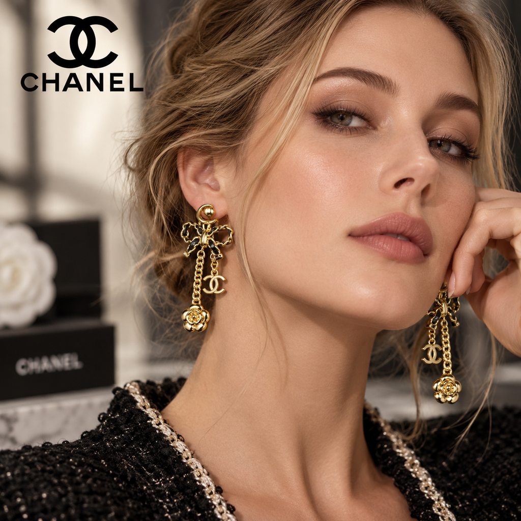 CHANEL P75 Leather Bow Earrings