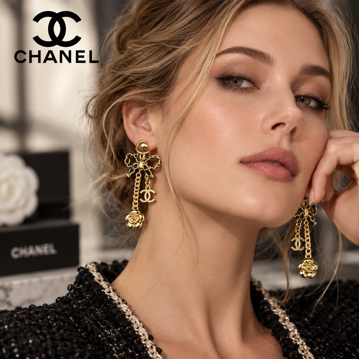 CHANEL P75 Leather Bow Earrings