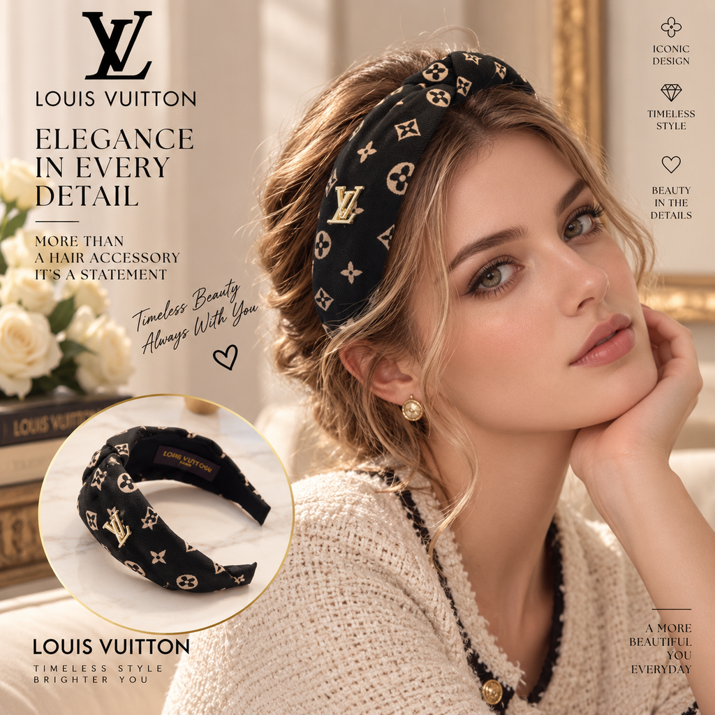 LOUIS VUITTON Black Monogram Top-Knot Headband