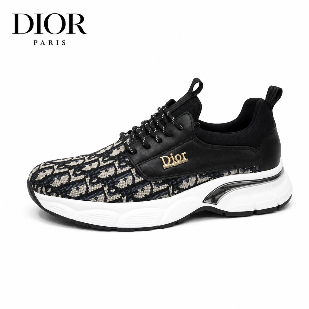DIOR Men's Chunky Monogram Sneakers with Gold Logo Accent — Style 427262