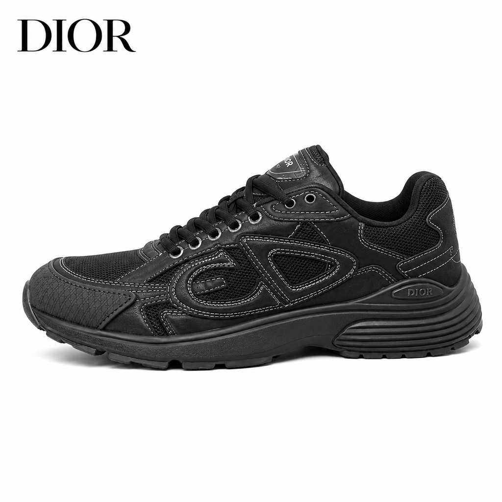 Dior B30 Sneaker — Triple Black, CD Logo Relief & White Contrast Stitching, Men’s EU 38–44
