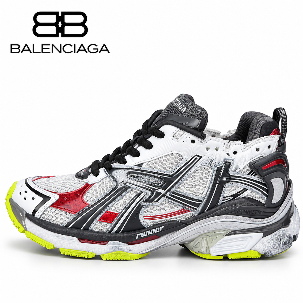 Balenciaga Gray & White Sneakers with Red Accents