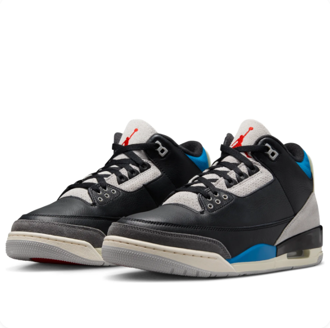 Nike Air Jordan 3 Retro Black Gray & Blue Sneakers