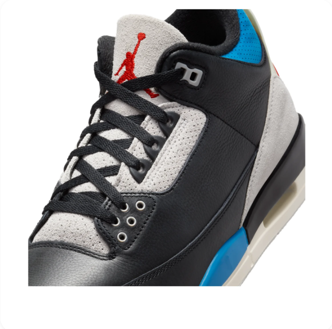 Nike Air Jordan 3 Retro Black Gray & Blue Sneakers
