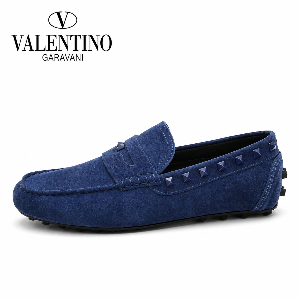 Valentino Navy Blue Studded Driving Loafers