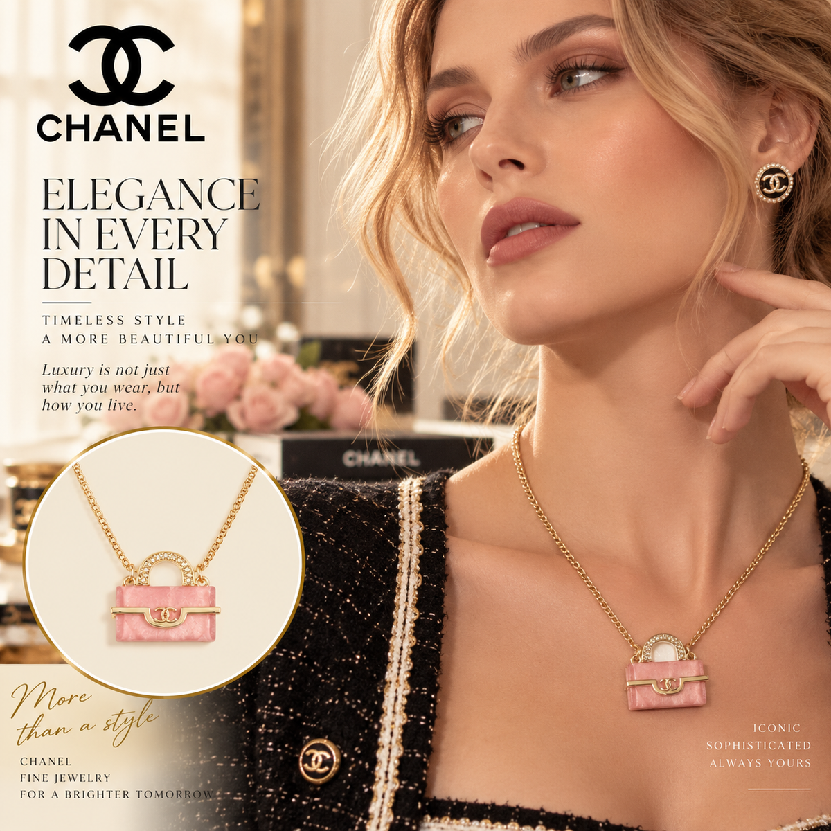 CHANEL Pink Enamel Handbag Pendant Necklace with CC Charm