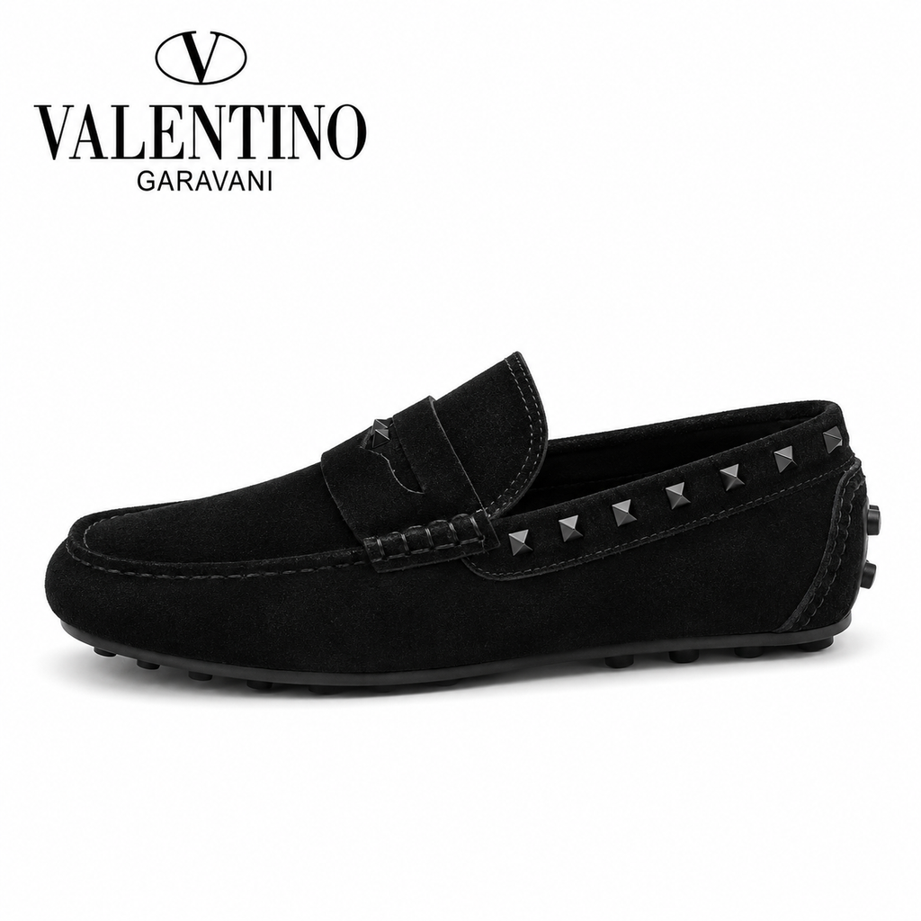 Valentino Black Studded Driving Loafers