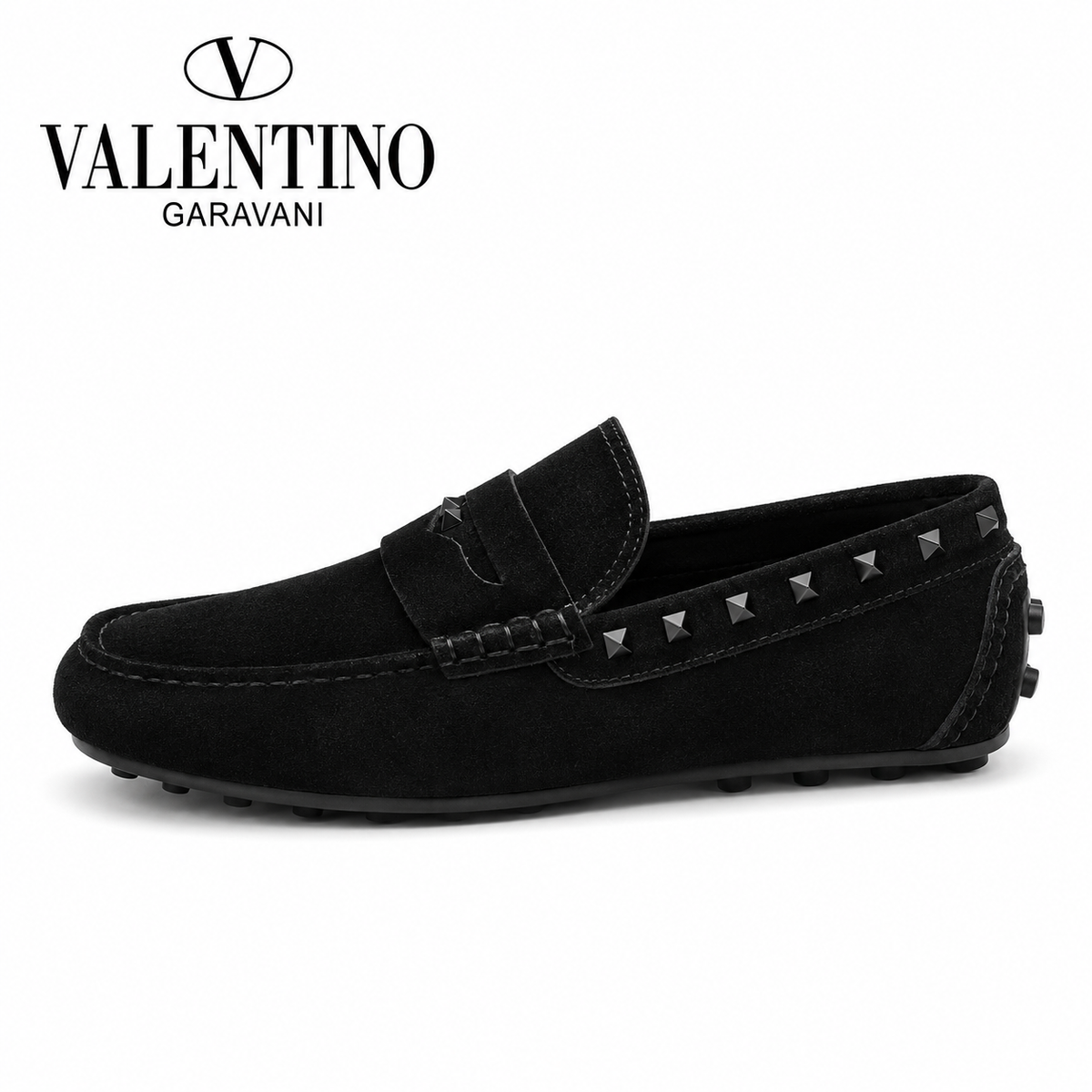 Valentino Black Studded Driving Loafers