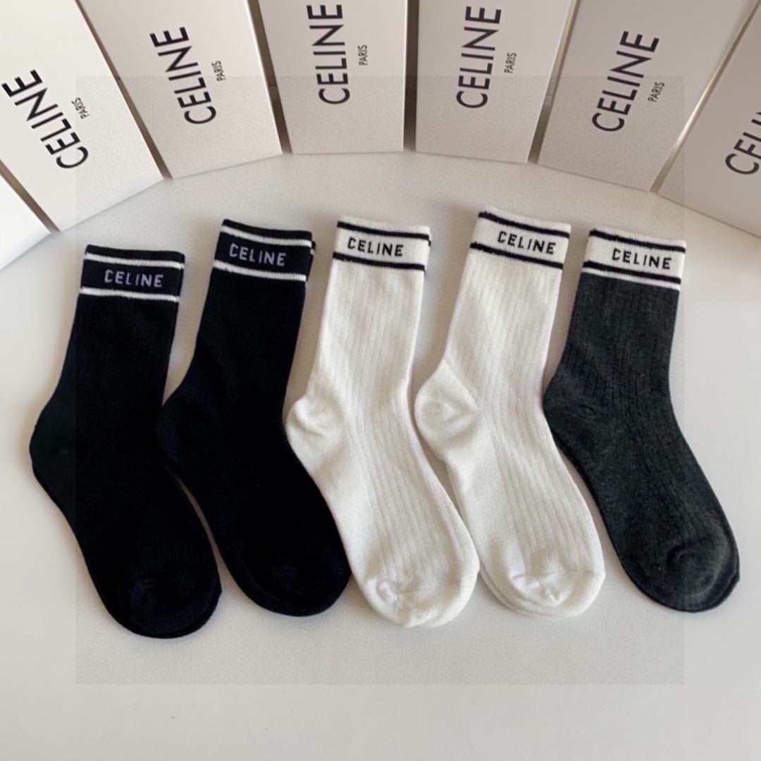Celine Comfort Crew Socks – 5-Pair Set #002