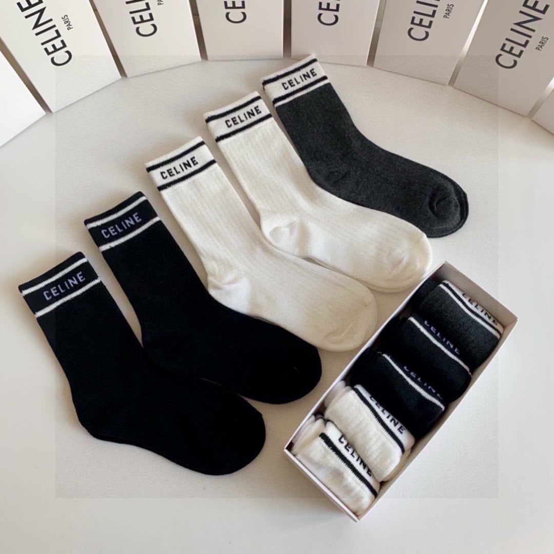 Celine Comfort Crew Socks – 5-Pair Set #002