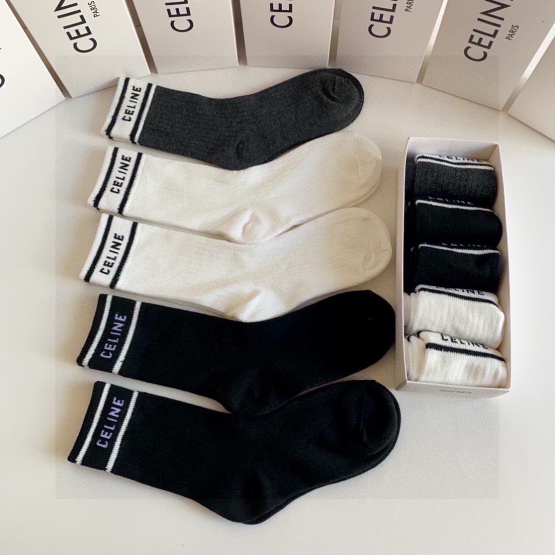 Celine Comfort Crew Socks – 5-Pair Set #002
