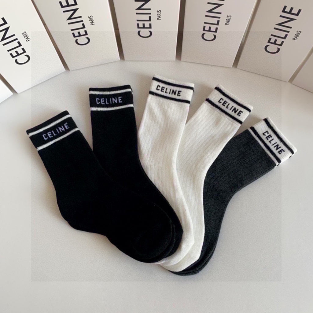Celine Comfort Crew Socks – 5-Pair Set #002