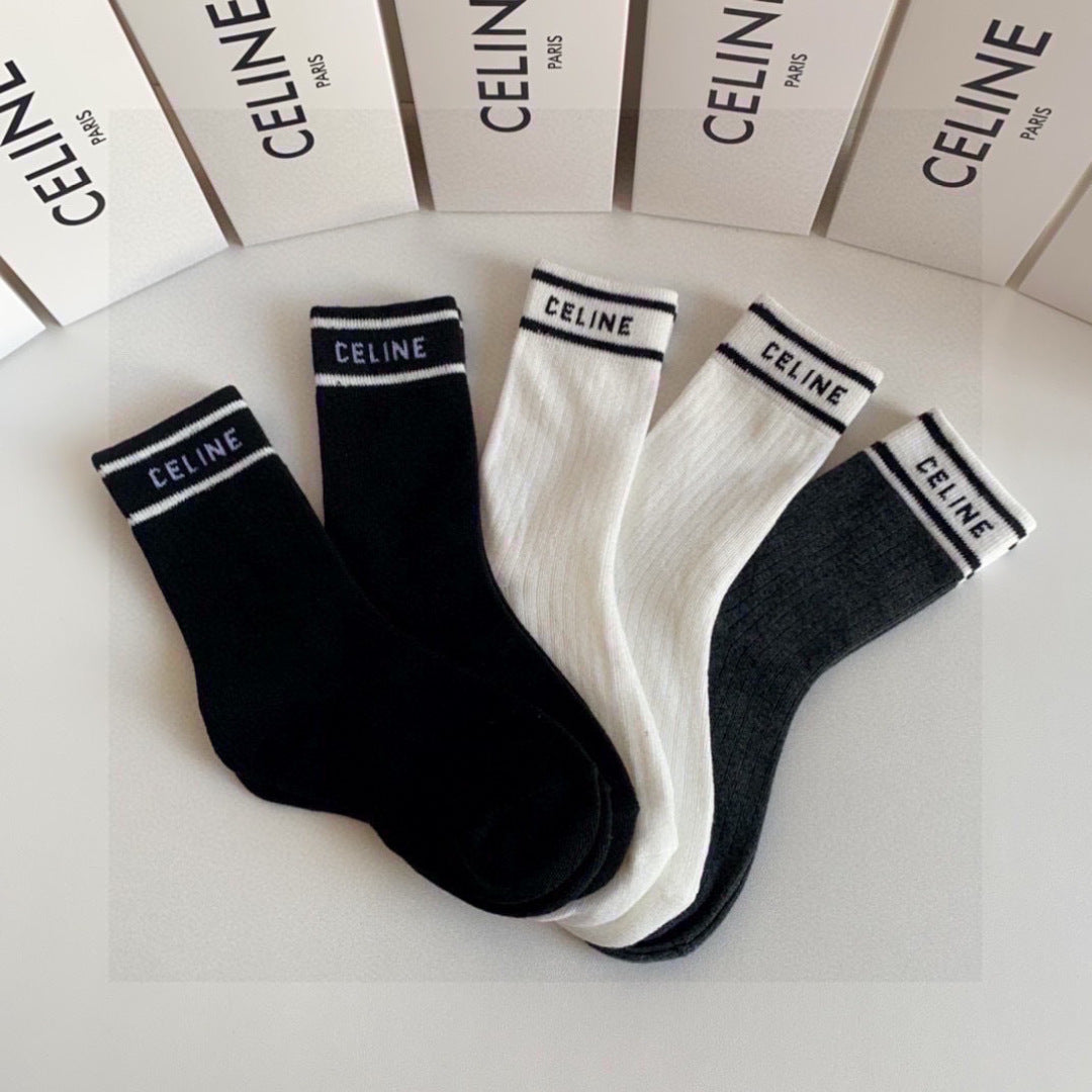 Celine Comfort Crew Socks – 5-Pair Set #002