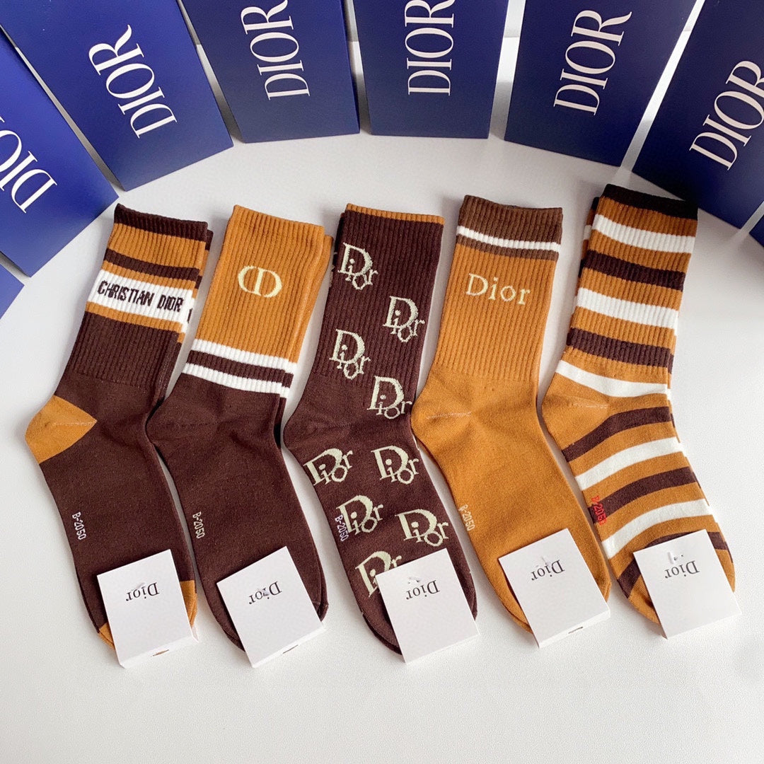 Dior Comfort Knee-High Socks – 5-Pair Set #002