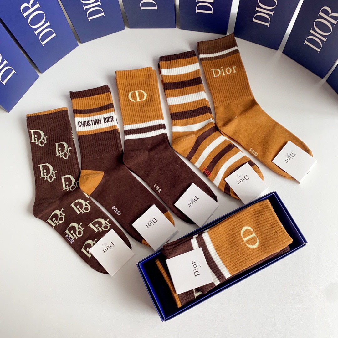 Dior Comfort Knee-High Socks – 5-Pair Set #002