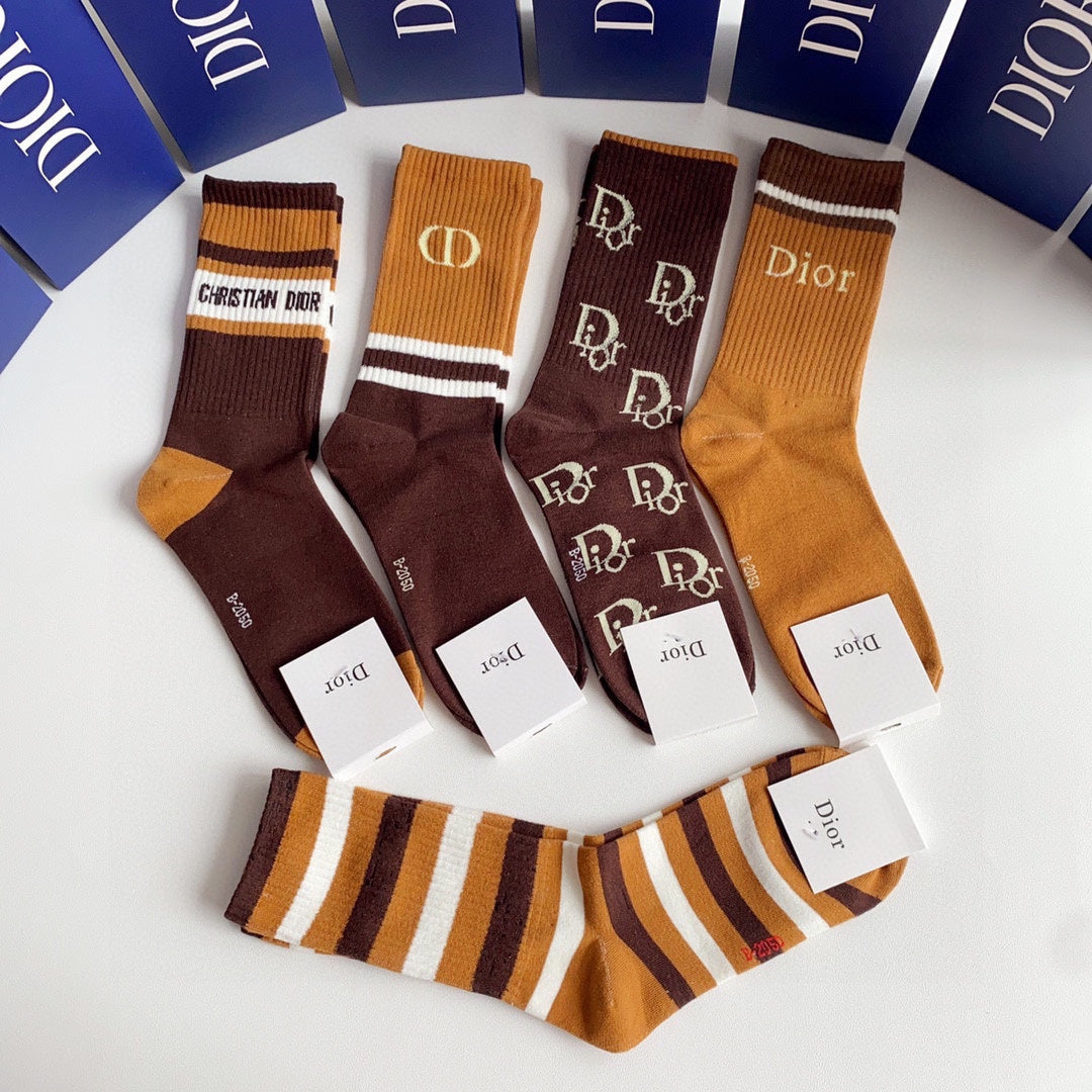 Dior Comfort Knee-High Socks – 5-Pair Set #002