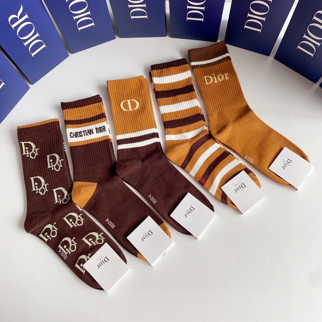 Dior Comfort Knee-High Socks – 5-Pair Set #002