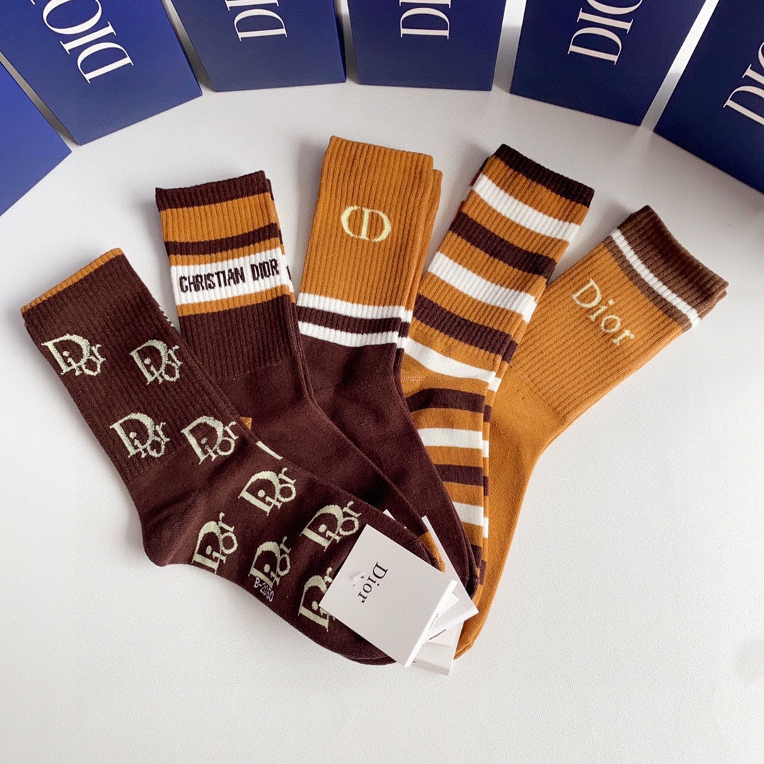 Dior Comfort Knee-High Socks – 5-Pair Set #002