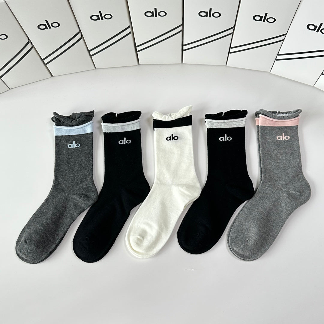 Alo Yoga Comfort Knee-High Socks – 5-Pair Set #002