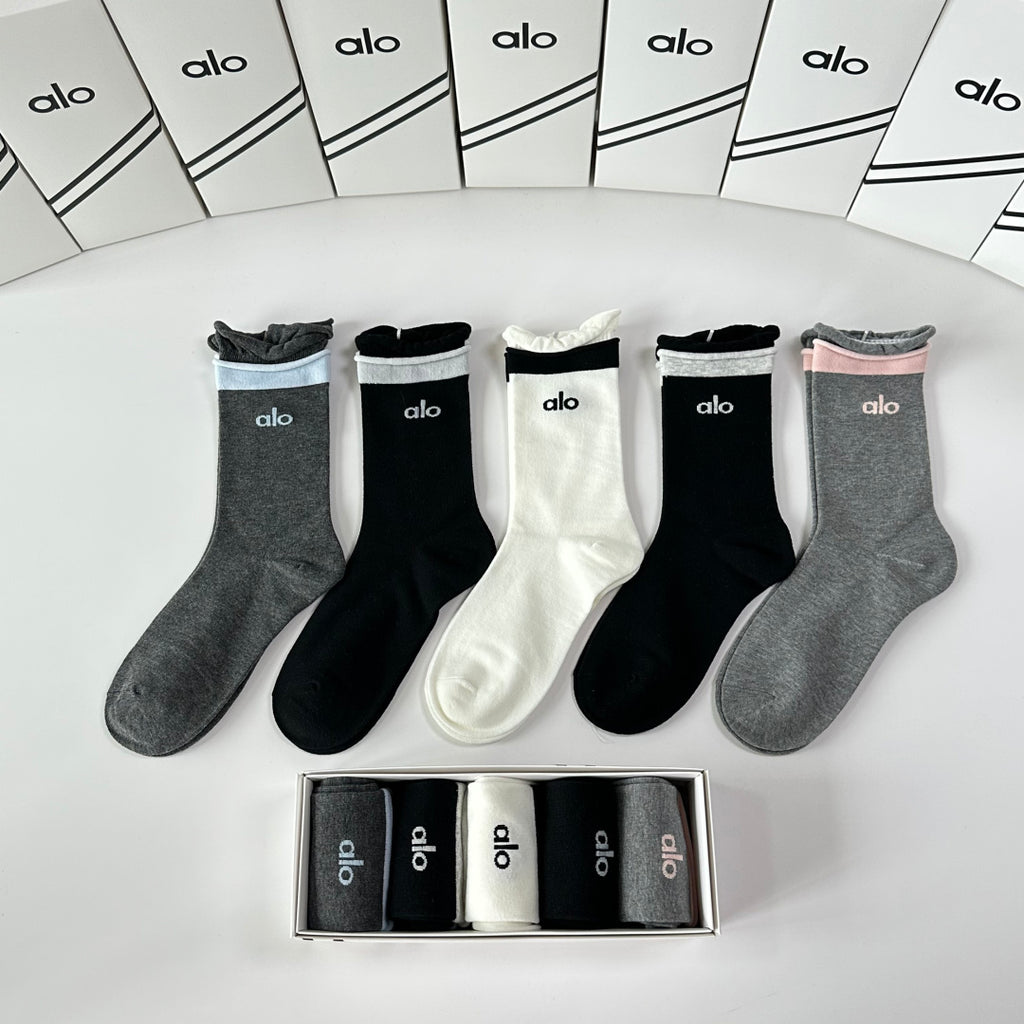 Alo Yoga Comfort Knee-High Socks – 5-Pair Set #002