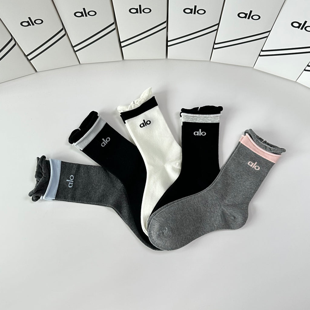 Alo Yoga Comfort Knee-High Socks – 5-Pair Set #002