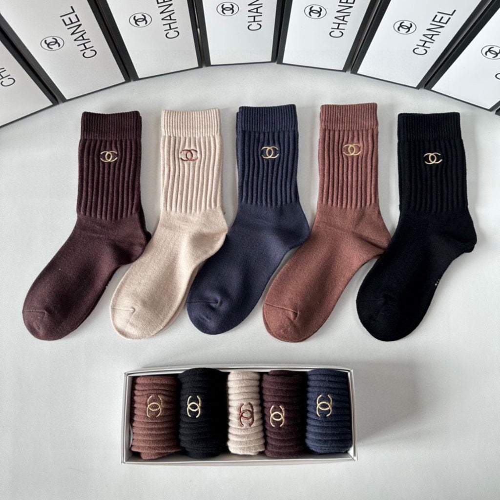 Chanel Comfort Knee-High Socks – 5-Pair Set #003