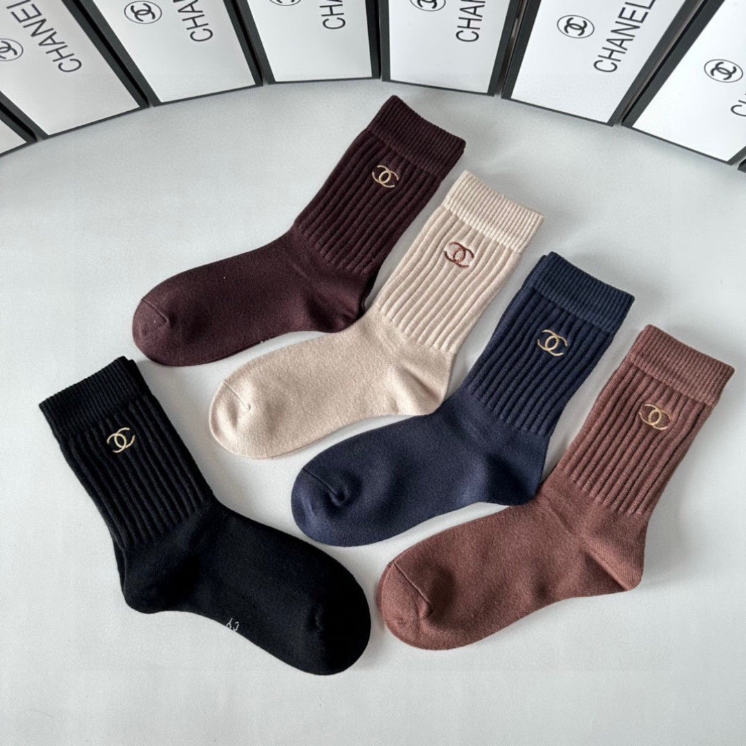 Chanel Comfort Knee-High Socks – 5-Pair Set #003