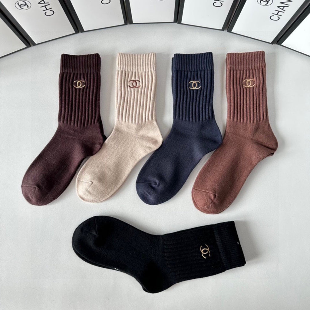 Chanel Comfort Knee-High Socks – 5-Pair Set #003