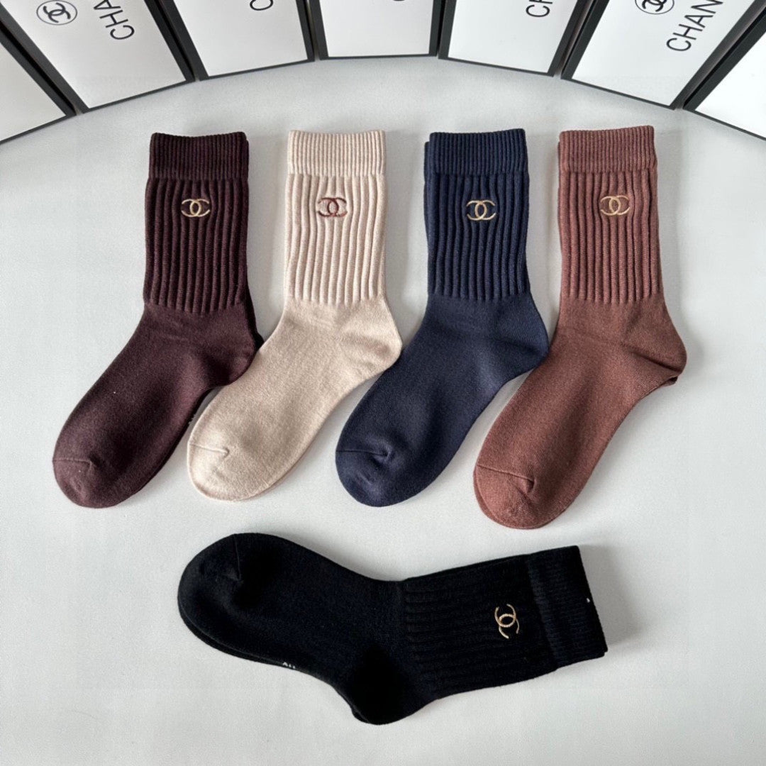 Chanel Comfort Knee-High Socks – 5-Pair Set #003