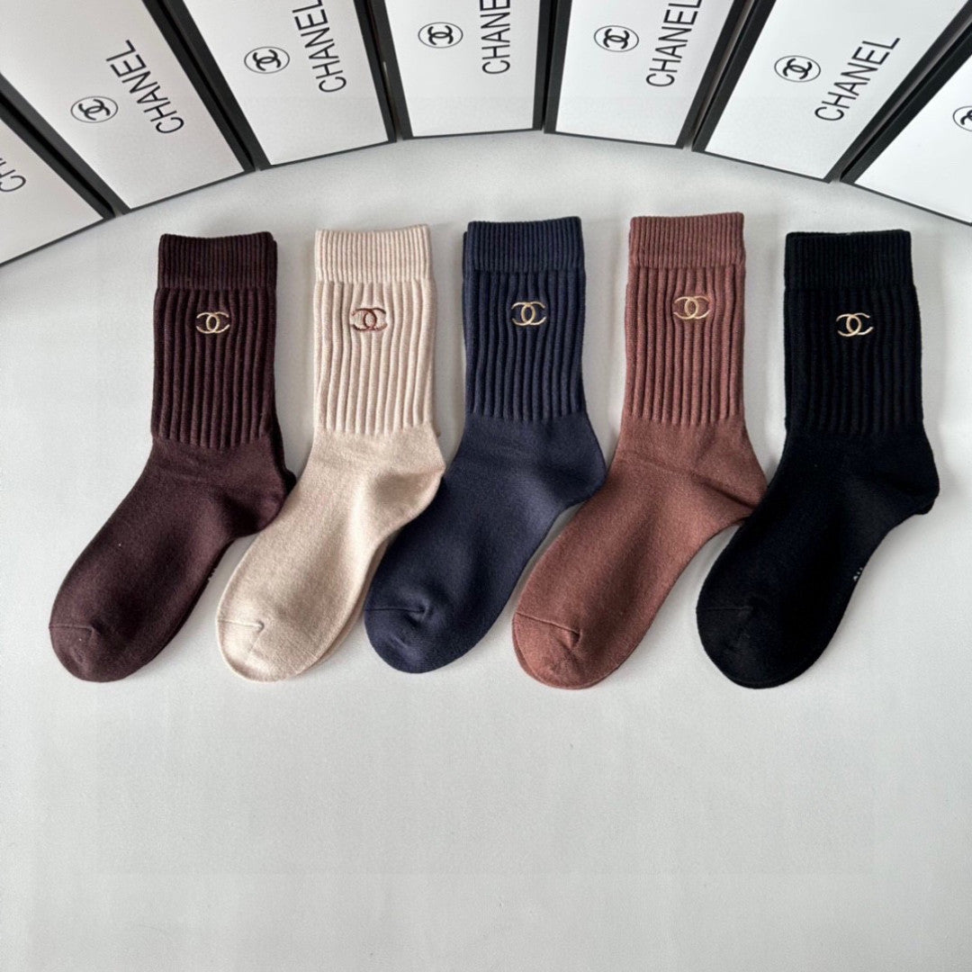 Chanel Comfort Knee-High Socks – 5-Pair Set #003