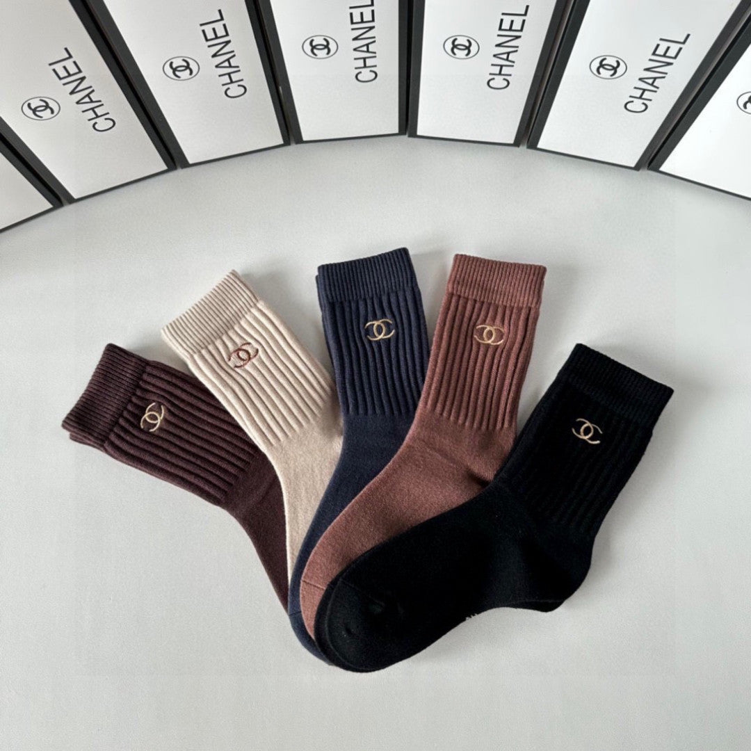 Chanel Comfort Knee-High Socks – 5-Pair Set #003