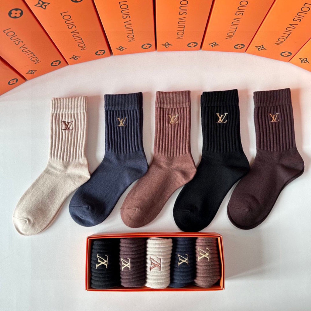 Louis Vuitton Cashmere Blend Crew Socks – 5-Pair Set #003