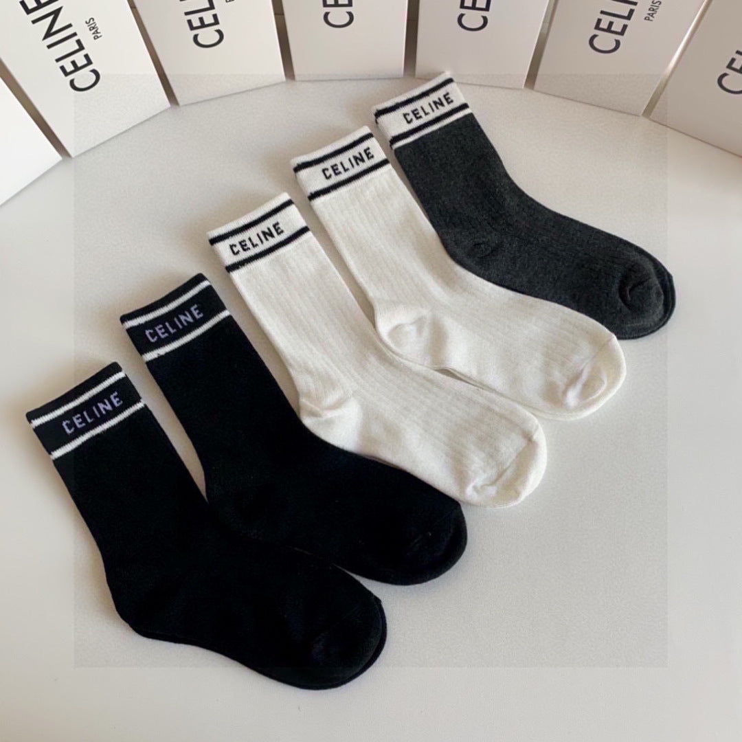 Celine Comfort Crew Socks – 5-Pair Set #002