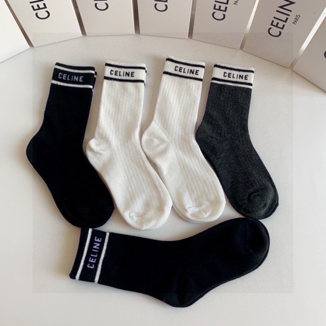 Celine Comfort Crew Socks – 5-Pair Set #002