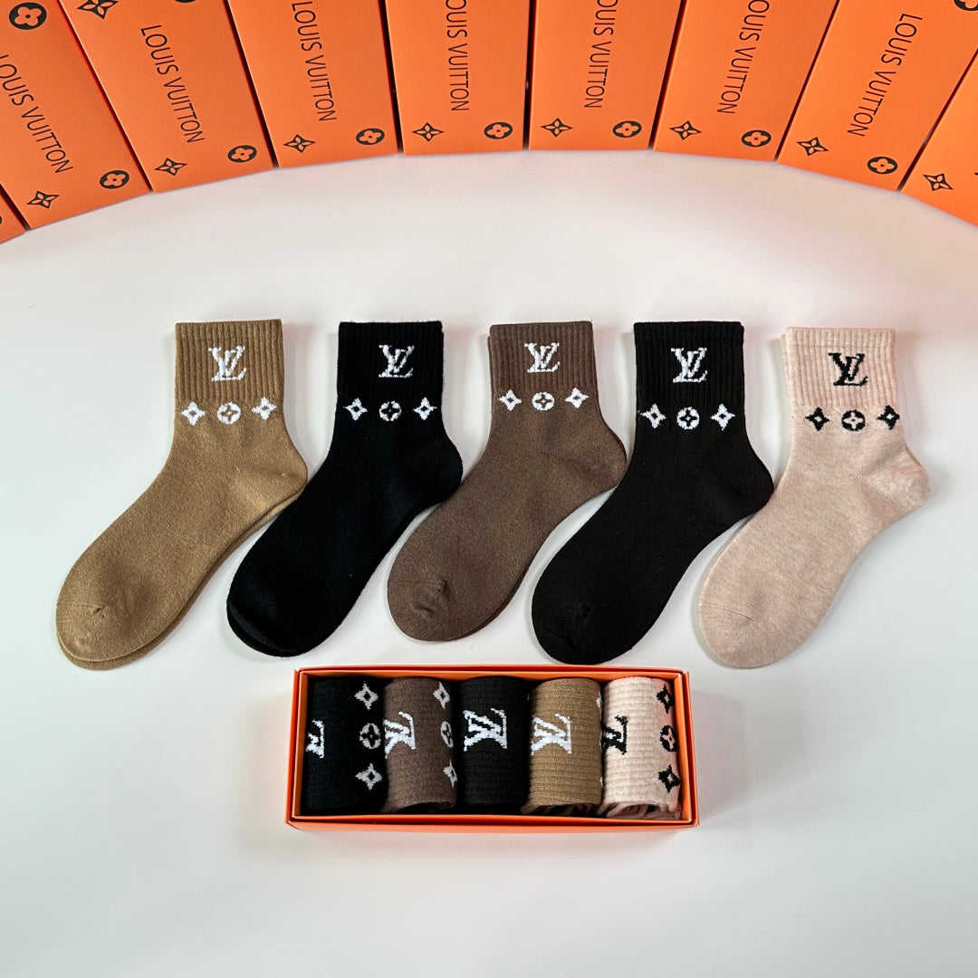Louis Vuitton Wool Blend Crew Socks – 5-Pair Set #001