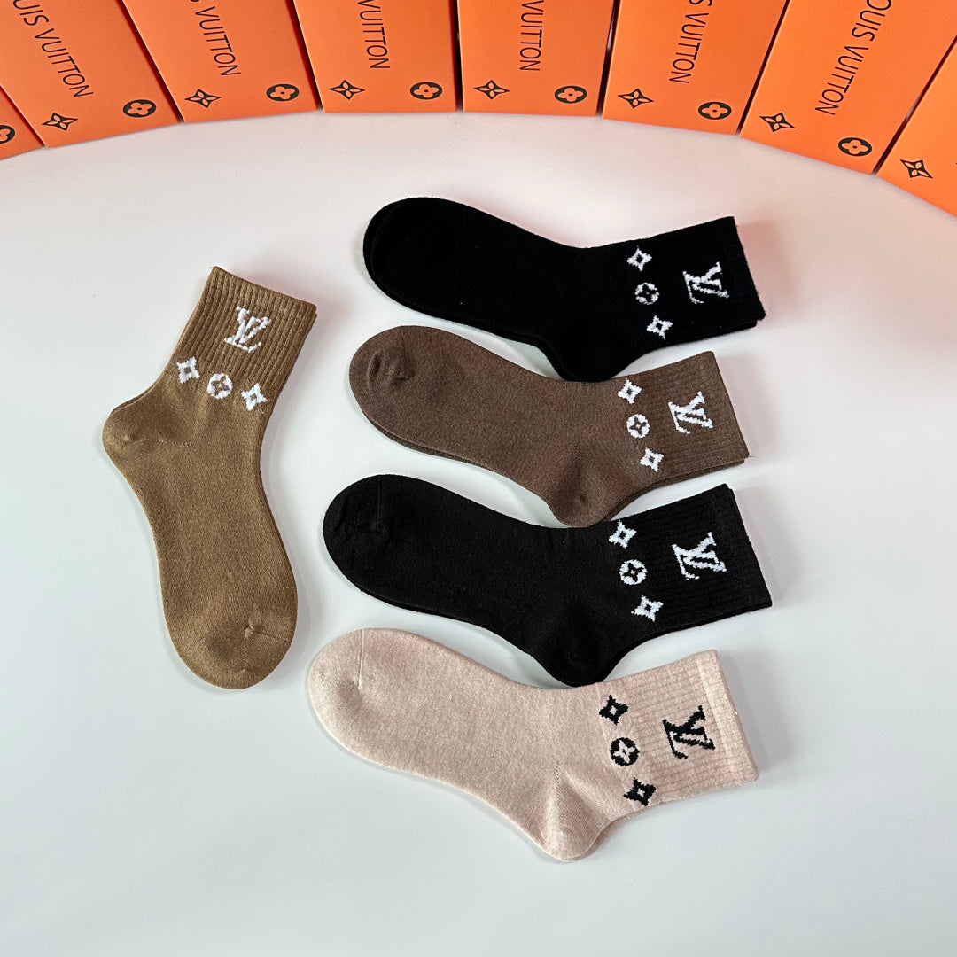 Louis Vuitton Wool Blend Crew Socks – 5-Pair Set #001