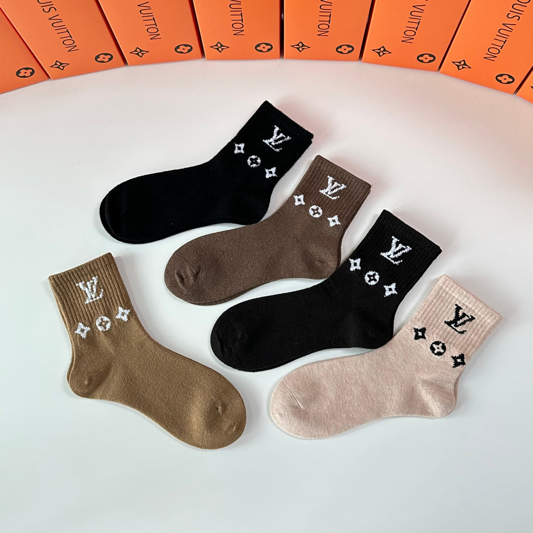 Louis Vuitton Wool Blend Crew Socks – 5-Pair Set #001