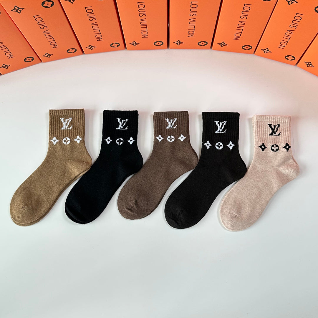 Louis Vuitton Wool Blend Crew Socks – 5-Pair Set #001