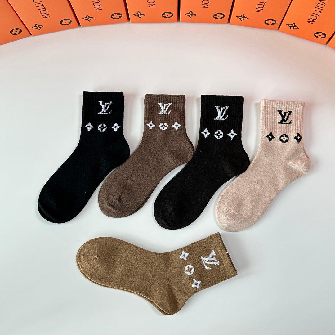 Louis Vuitton Wool Blend Crew Socks – 5-Pair Set #001