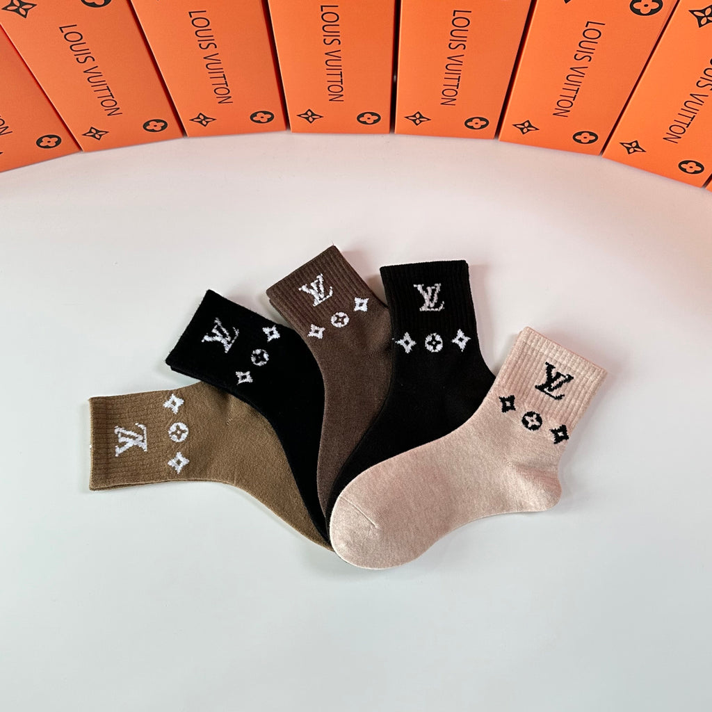 Louis Vuitton Wool Blend Crew Socks – 5-Pair Set #001