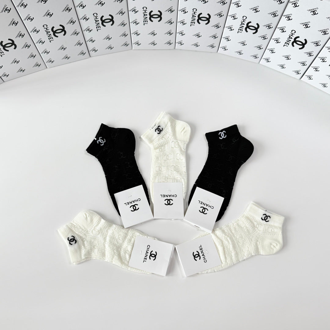 Chanel Comfort Ankle Socks – 5-Pair Set #002